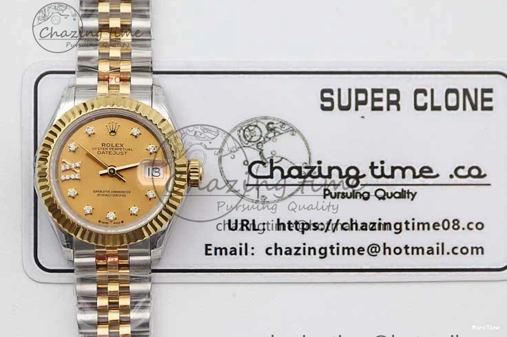 MiroTime 0420 Minimalist Datejust 28mm 279179 SS YG TWF Best Edition Gold Diamonds Markers Dial on SS YG Jubilee Bracelet NH 2141